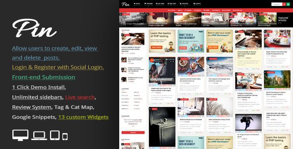 Pin v6.1 – Pinterest风格博客前端投稿主题下载