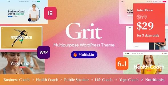 Grit v.1.0.1 辅导和在线课程 Multiskin WordPress 主题下载