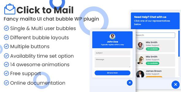 Click to mail v.1.0 – Fancy Mailto UI 聊天气泡 WordPress 插件下载