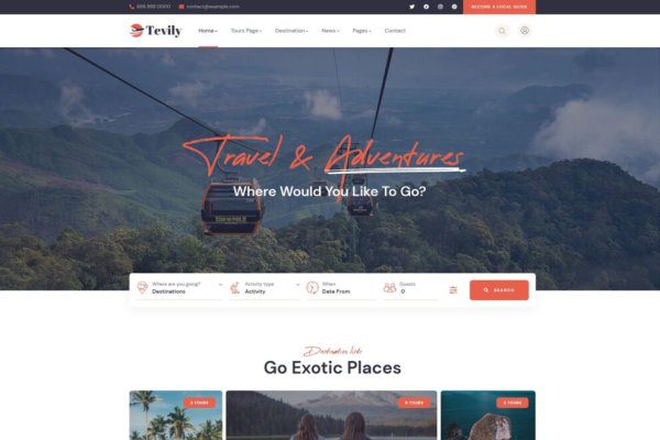 Tevily v1.3.2 – 旅行和旅游预订 WordPress 主题下载