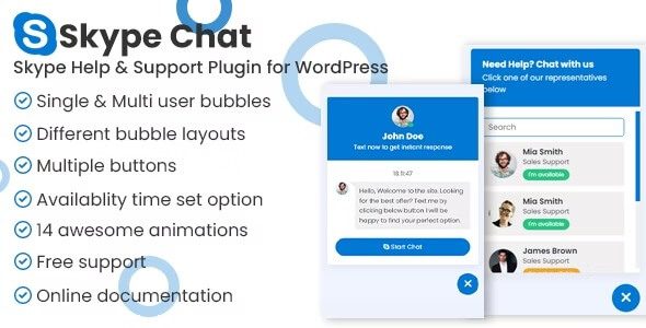 Skype Chat Support Pro WordPress Plugin v.1.1.2 Skype 聊天支持插件下载