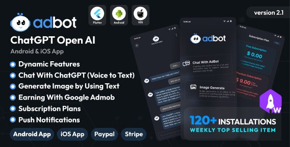 AdBot v4.2.0 –ChatGPT Open AI Android 和 iOS app移动应用程序源码下载