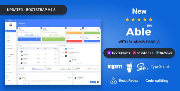 Able pro 9.0 – Bootstrap 5、Angular 13 和 React 管理HTML模板下载