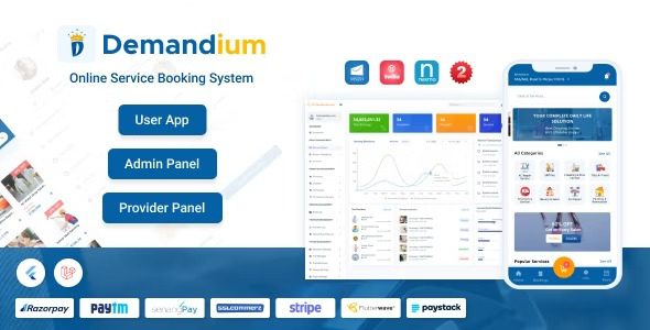 Demandium v3.8 多供应商按需、杂工、带管理面板的家庭服务应用程序App源码下载