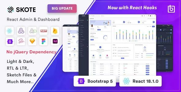Skote v4.0.3 React 管理和仪表板模板+ Sketch破解版下载