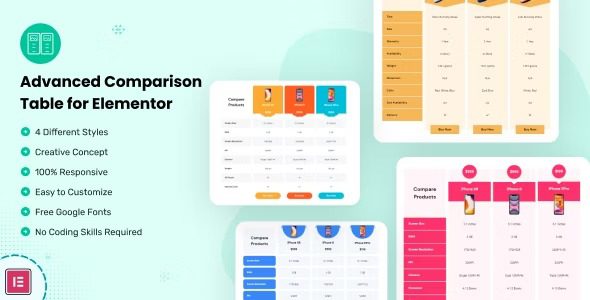 Advanced Comparison Table for Elementor v.1.1 价格比较价格表elementor设计元素插件下载
