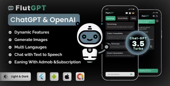 FlutGpt v2.2 ChatGPT Flutter Full Application 订阅、奖励功能、聊天、图像生成器和文本生成源码下载