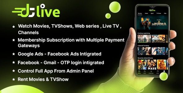 DTLive v.2.1 – Flutter 应用程序（Android – iOS – 网站 – AndroidTV）电影 – 电视剧 – 直播电视频视频app源码下载