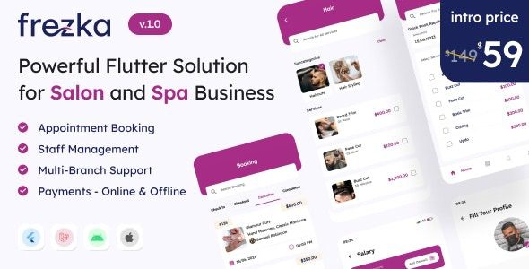 Frezka v3.3.2 适用于沙龙和水疗业务的软件源码下载 (Flutter + Laravel)
