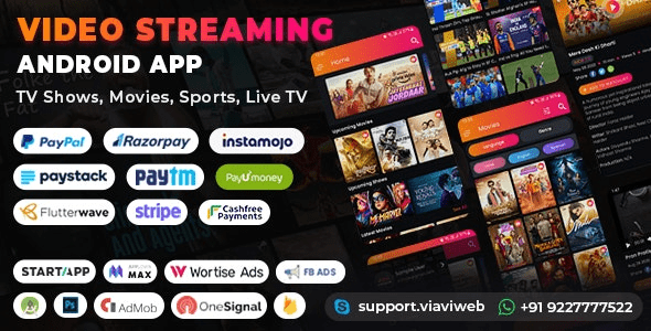 Video Streaming Android App v1.4 电视节目，电影，体育，视频流，直播电视app应用源码下载