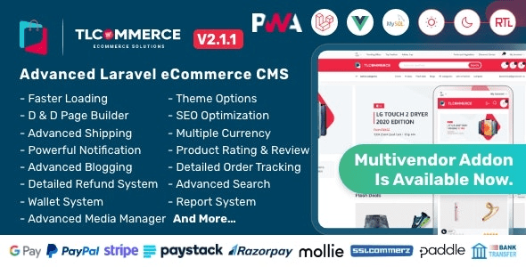 TLCommerce v3.2.0 Laravel 和 VueJS 通过 PWA 提供支持的电子商务 CMS源码下载