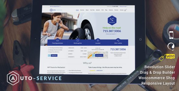 Auto Repair & Car Mechanic WordPress Theme v.22.6 汽车维修主题下载