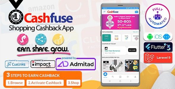 Cashfuse v2.0 联盟营销、价格比较、优惠券和现金返还应用程序源码下载