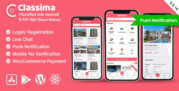 Classima v2.95.11分类广告 Android 和 iOS 应用程序app源码下载