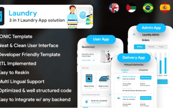 Quickwash v2.8.6 应用程序模板 洗衣预订应用程序 单一供应商洗衣应用程序 洗衣订购应用程序app源码下载