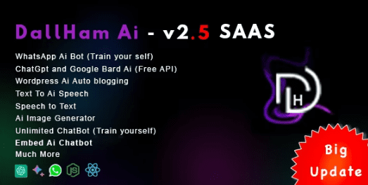 DallHam Ai v4.0 Ai WhatsApp、聊天机器人、Ai 语音、Bard Ai SAAS 系统源码下载