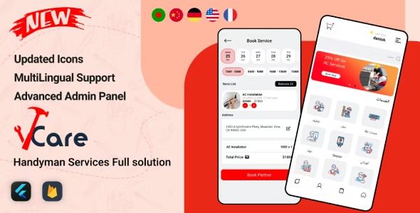 VCare Handyman Home Services Complete Solution v1.2.0 服务预订系统源码下载