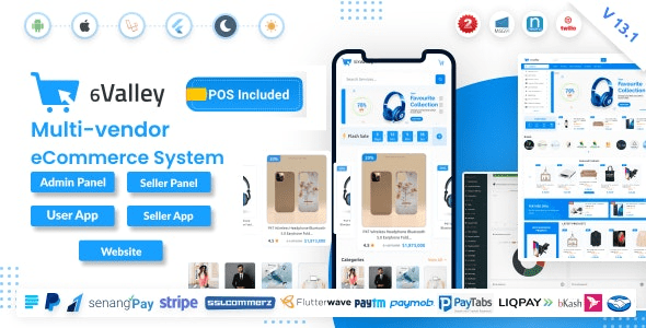 6valley Multi-Vendor E-commerce v16.1 完整的电子商务移动应用程序、网络和管理面板源码下载