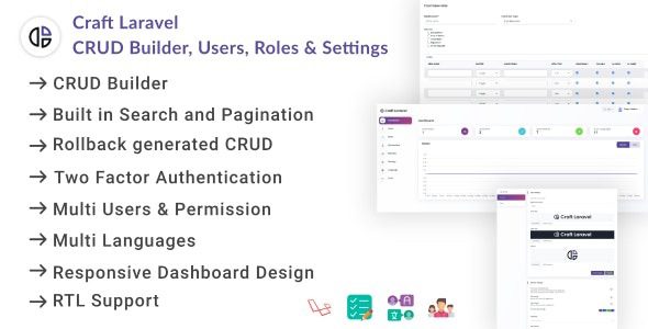 Craft Laravel Admin Panel v1.0.1 CRUD 构建器、用户、角色、权限和设置源码下载