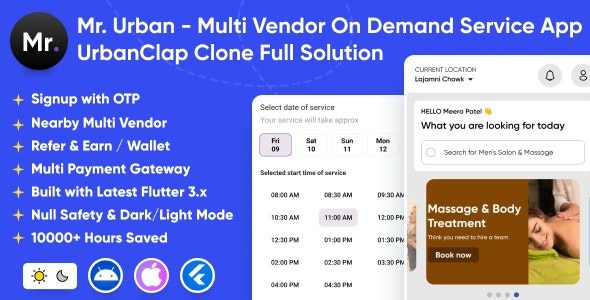 Mr. Urban v1.0 多供应商按需家庭服务应用程序 | UrbanClap 克隆 | Android 和 iOS 完整解决方案源码下载