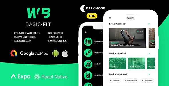 FitBasic v2.0.0 完整的 React Native 健身应用源码下载 + 多语言 + RTL 支持