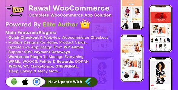 Rawal v3.1.1 Ionic Woocommerce 和 Flutter Woocommerce 带有设置插件的完整移动应用程序解决方案源码下载