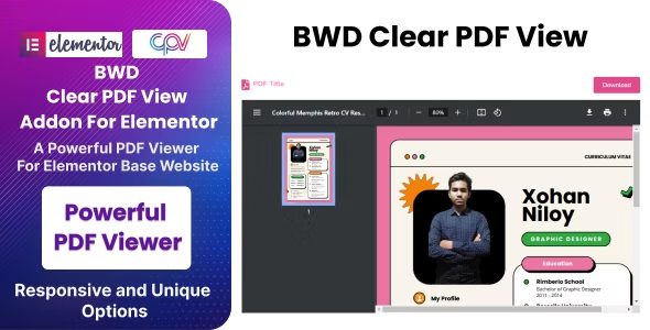 BWD Clear PDF View Addon For Elementor v1.6 Elementor设计元素组件插件下载