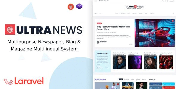UltraNews v4.2.0 Laravel 报纸、博客和杂志多语言系统源码下载 [已激活]