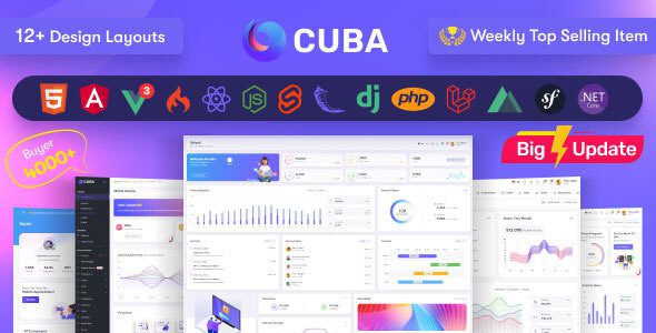 Cuba v11.1 – html，react，Angular 15，Vue 3 JS，NUXT，Nodejs，ASP.NET和Laravel Admin仪表板模板源码下载