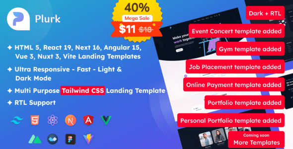 Plurk (12 February 2026) – Tailwind CSS 多用途落地页模板下载