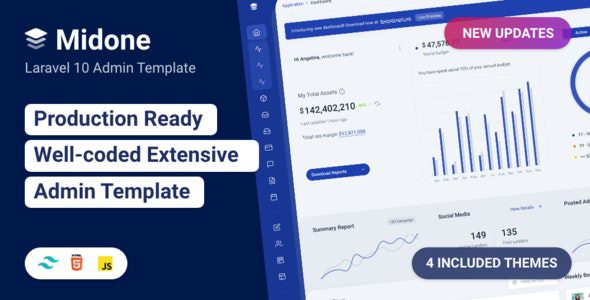 Midone v5.0.2 – Laravel 10 管理仪表板模板下载 + HTML 版本