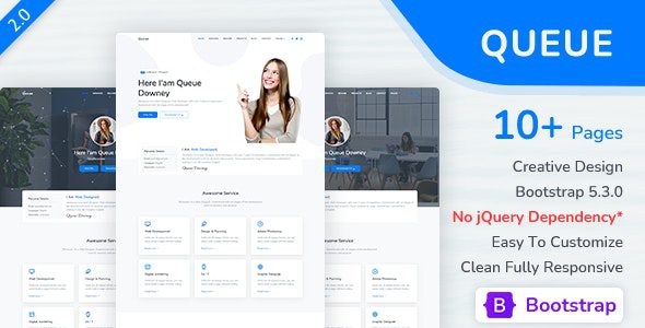 Queue v1.1 – 个人作品集，简历HTML模板下载