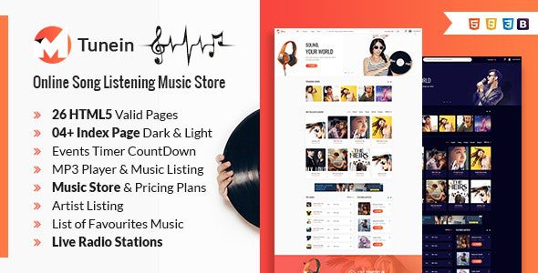Tunein 1.0 – 在线音乐商店和广播电台 HTML 模板下载
