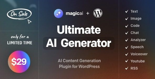 MagicAI for WordPress v1.4 – AI 文本、图像、聊天、代码和语音生成器wordpress插件下载