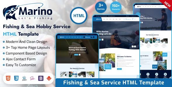 Marino 1.0 – 钓鱼和海洋爱好 HTML 模板下载