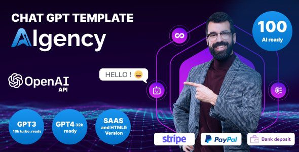 AI Chat GPT OpenAI – AIgency (1 February 2024)- ai人工智能聊天平台SAAS 源码和 HTML 5 模板下载