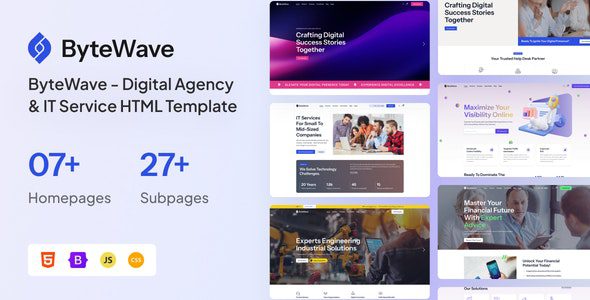 ByteWave 1.0 – 数字代理和 IT 服务 HTML 模板下载