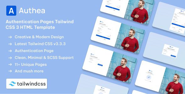 Authea 1.0 – 身份验证页面 Tailwind CSS 3 HTML 模板下载
