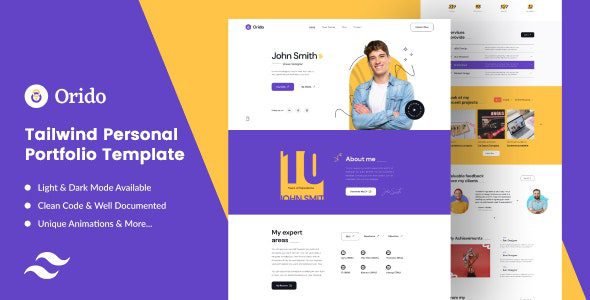 Orido 1.0 – Tailwind CSS 个人作品集HTML模板下载