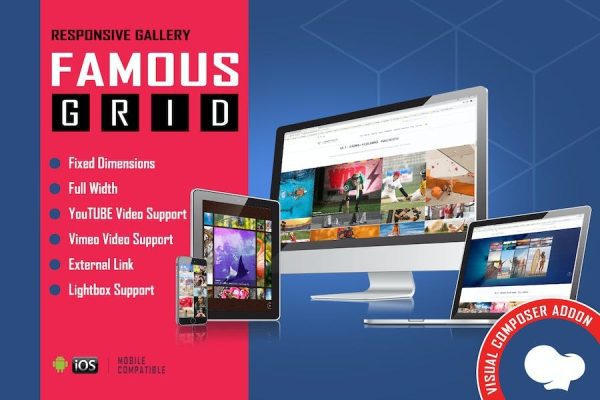 Famous v1.4.0 适用于 WPBakery 页面生成器的响应式图像和视频网格库插件下载