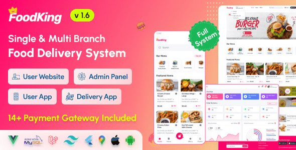 FoodKing v4.0 带有管理面板和送货员app应用程序的餐厅食品配送系统|餐厅POS源码下载