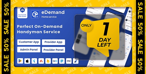 eDemand v4.5.0 多供应商按需便捷服务、Handyman Flutter 应用程序和管理面板源码下载