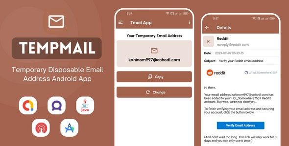 TempMail v1.0 – 带有 AdMob 广告的临时一次性电子邮件地址应用程序app下载