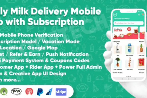 Dairy Products, Grocery, Daily Milk Delivery Mobile App with Subscription v1.4  – 乳制品、杂货、每日送奶移动应用程序（需订阅）客户和送货应用程序app源码下载