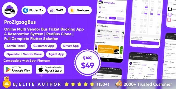 ProZigzagBus v1.4 在线多供应商巴士票预订应用程序和预订系统 Flutter 解决方案源码下载