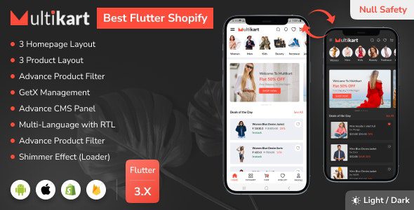 Multikart v2.0 – 最佳 Shopify Flutter 电子商务完整应用程序app源码下载