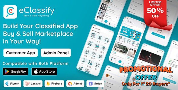 eClassify v2.7.0 – 带有 Laravel 管理面板的分类买卖市场 Flutter 应用程序源码下载