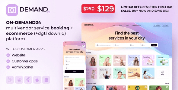 On-Demand24 v1.0 多供应商服务预订 + 电子商务 (+dgtl downld) 平台（cust web、mob、admin）源码下载