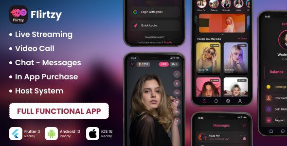 Flirtzy v1.5.0- 直播、视频通话、聊天、主持人源码下载