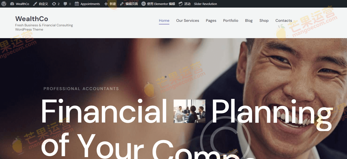 WealthCo 新鲜的商业和财务咨询 WordPress 主题破解版下载